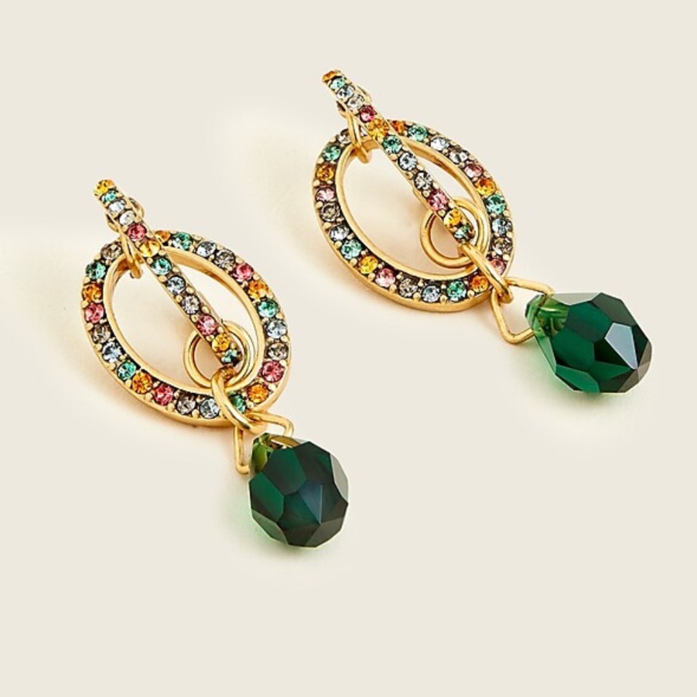 J. Crew Gold and Green Dangle Earrings with Ornate Detailing